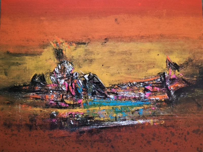 Untitled 54' abstract acrylic painting by artist Dnyaneshwar Dhavale, 27x36 inch, on canvas