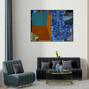Yogesh Murkute's 'Untitled 54' painting visualized above a sofa in a contemporary room.