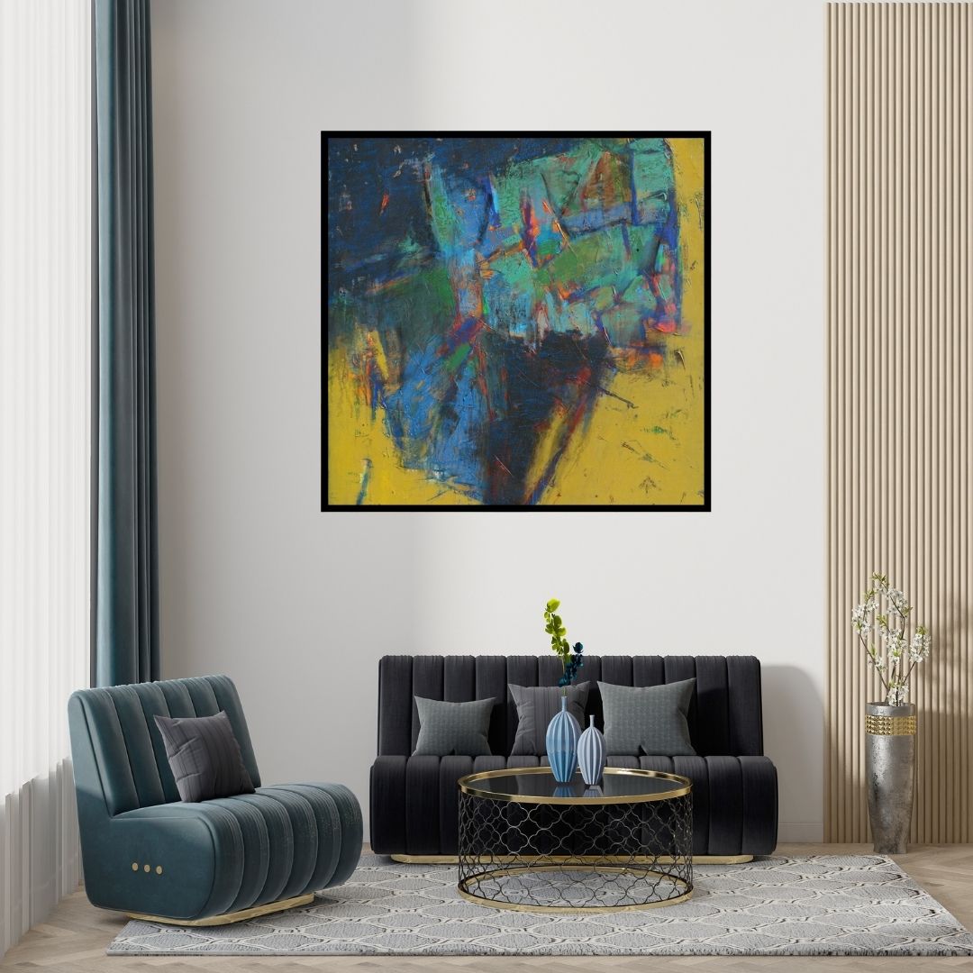 Preview of 'Untitled 54 (Untitled)' Painting by Anuja Paturkar shown on a wall in a furnished room.