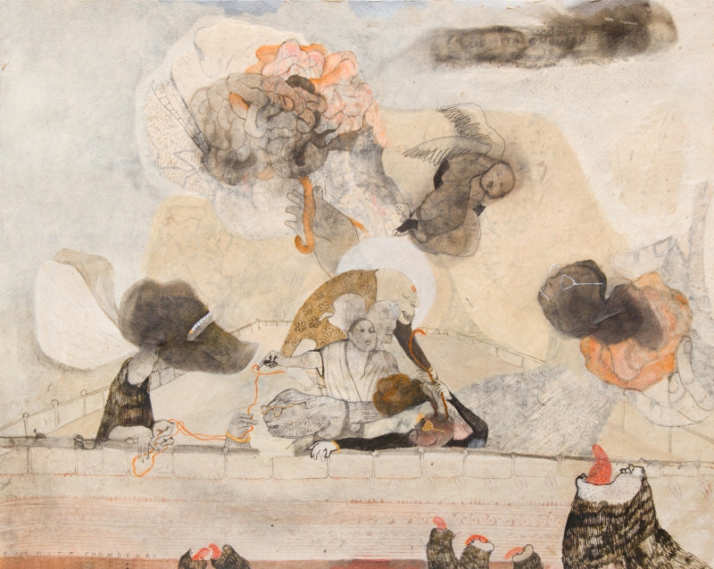 'Untitled' contemporary mixed-media painting by artist Susmita Chowdhury, 16x20 inch, on paper