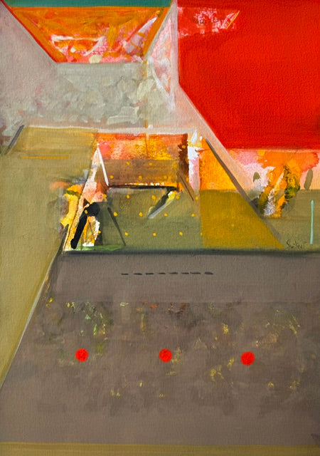 Untitled 544' abstract acrylic painting by artist Shrikant Kadam, 12x9 inch, on paper