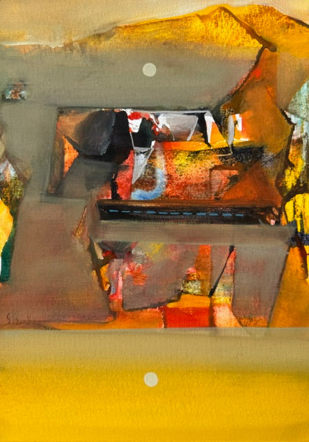 Untitled 545' abstract acrylic painting by artist Shrikant Kadam, 12x9 inch, on paper