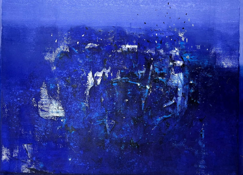 Untitled 55' abstract acrylic painting by artist Dnyaneshwar Dhavale, 27x36 inch, on canvas