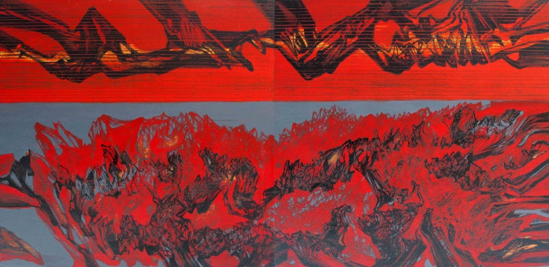 Untitled 55' abstract acrylic painting by artist Chandan Bhowmick, 36x72 inch, on canvas