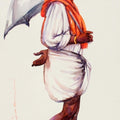 Untitled 55' figurative watercolor painting by artist Siva Balan, 22x8 inch, on paper