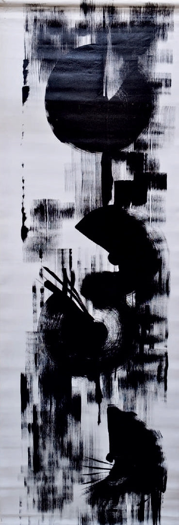 Untitled 55' abstract acrylic-oil painting by artist Anand Kamdar, 72x24 inch, on canvas
