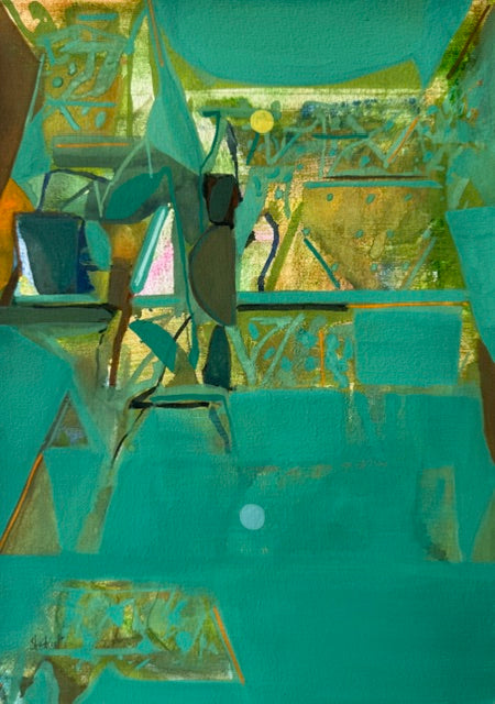 Untitled 550' abstract acrylic painting by artist Shrikant Kadam, 12x9 inch, on paper