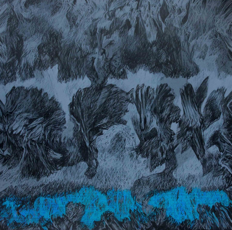 Untitled 56' abstract acrylic painting by artist Chandan Bhowmick, 72x72 inch, on canvas