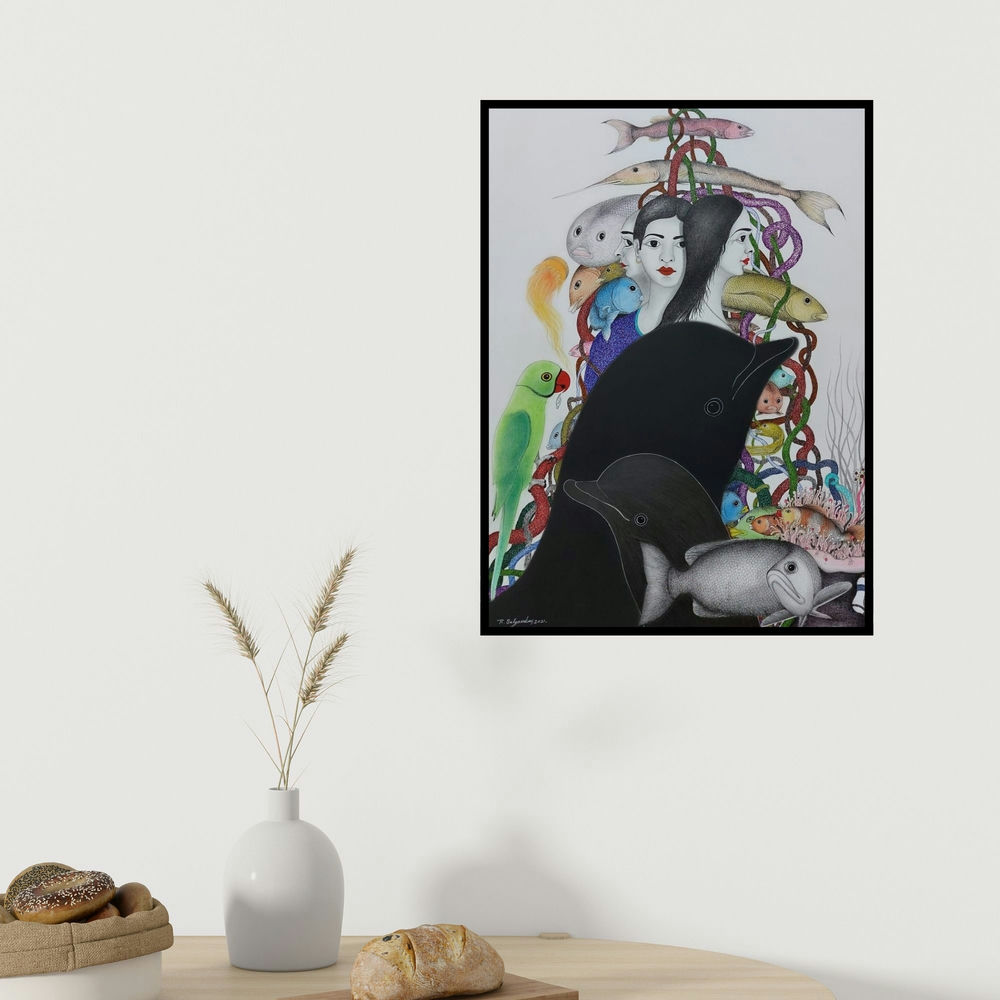 Rajesh Salagaonkar's 'Untitled 6' painting visualized above a sofa in a contemporary room.