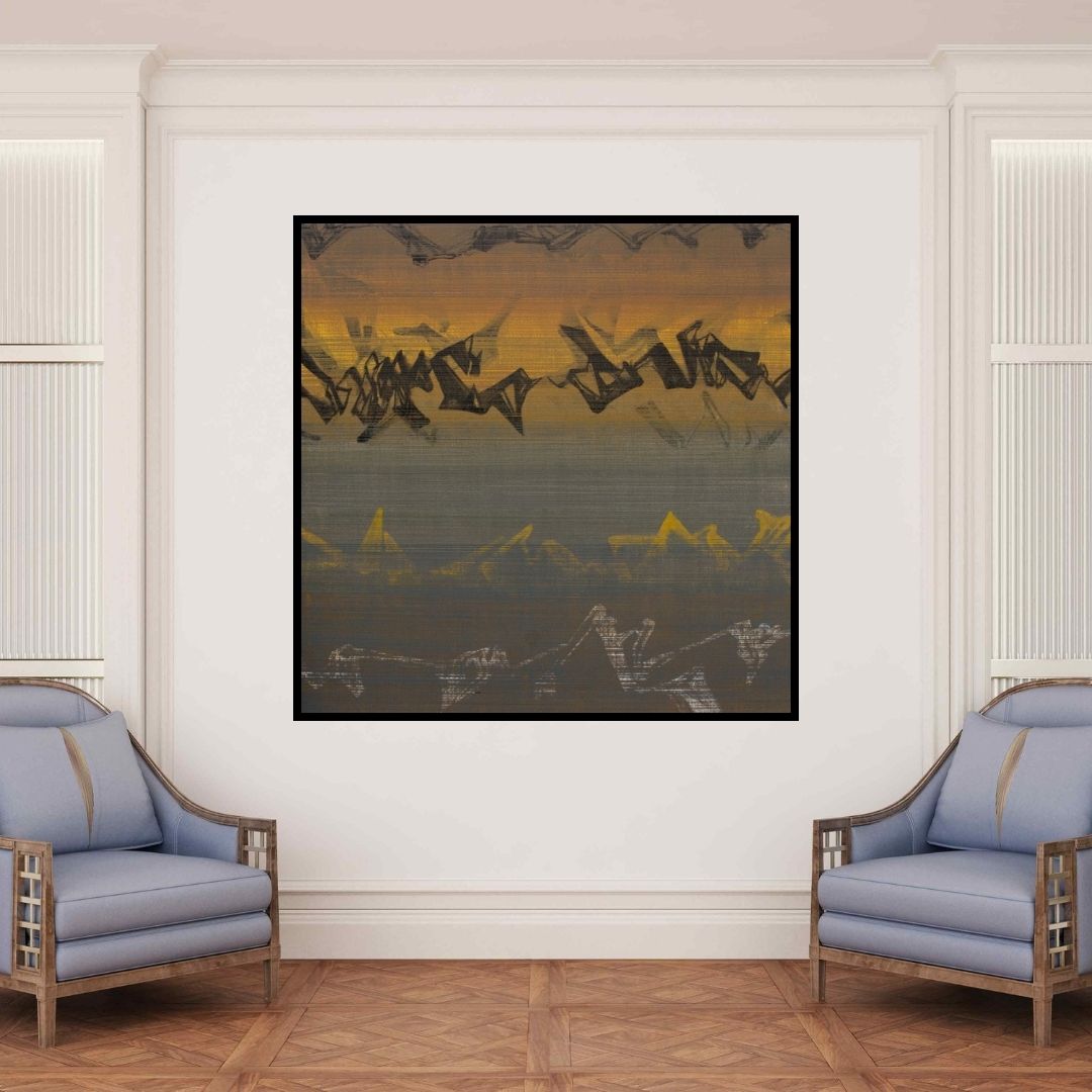 In-situ view of Chandan Bhowmick's 'Untitled 6 (Golden Dusk)' painting in a room