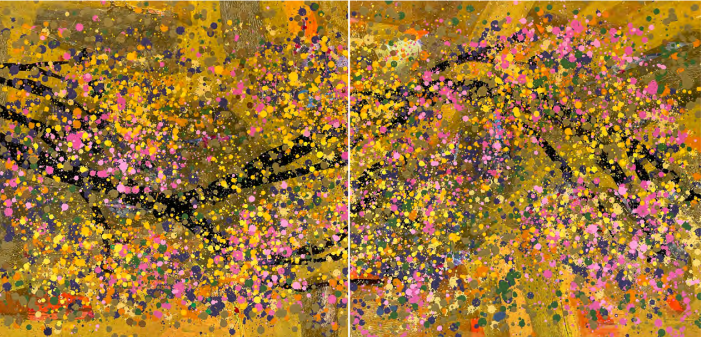 Untitled 6' abstract acrylic painting by artist Rambali Prajapati, 29x54 inch, on canvas