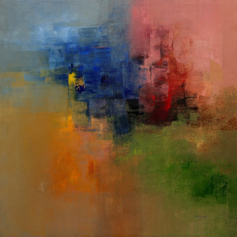 Untitled 6' abstract oil painting by artist Bhausaheb Nanaware, 54x54 inch, on canvas