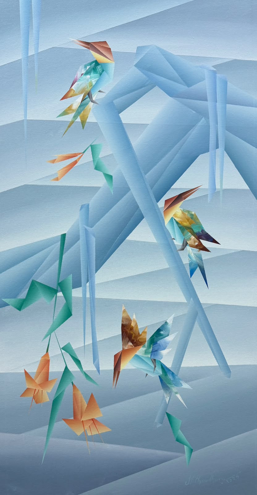 Untitled 6' animals acrylic painting by artist Nirakar Chowdhury, 40x20 inch, on canvas