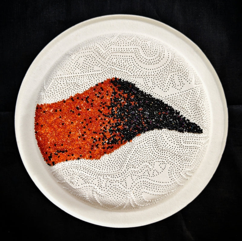 Untitled 6' contemporary mixed-media painting by artist Poonam Kishor, 12x12 inch, on food paper plate