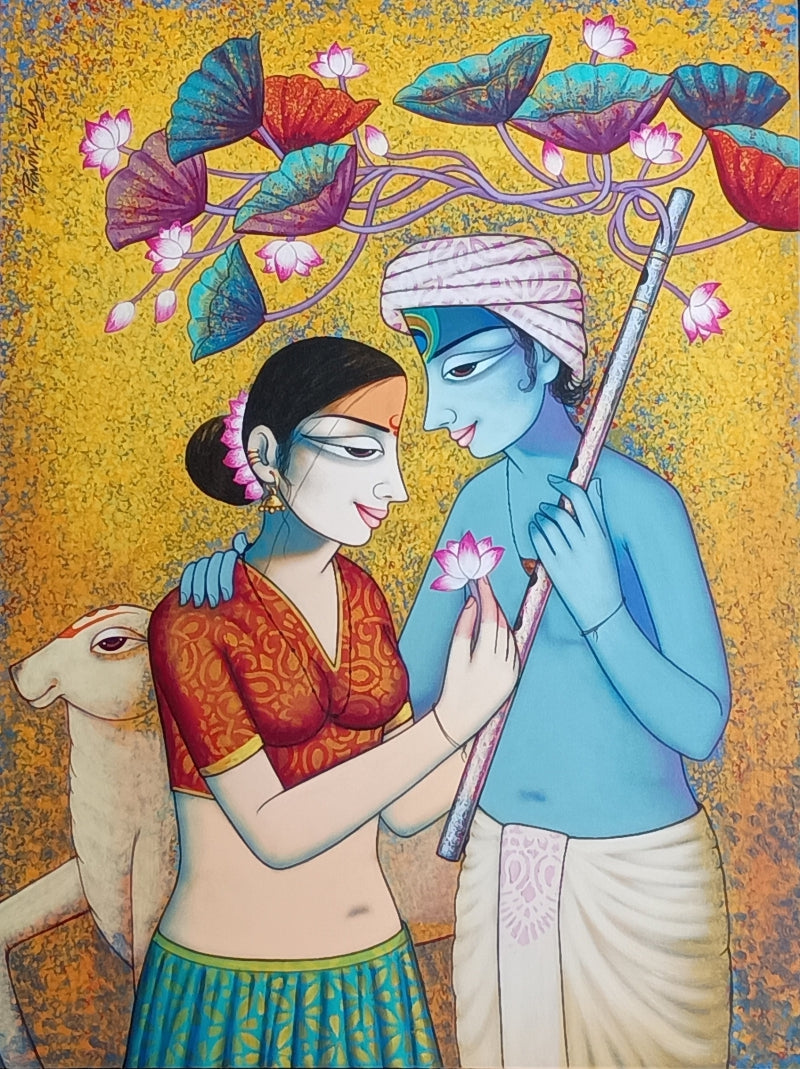 Untitled 6' figurative acrylic painting by artist Pravin Utge, 40x30 inch, on canvas