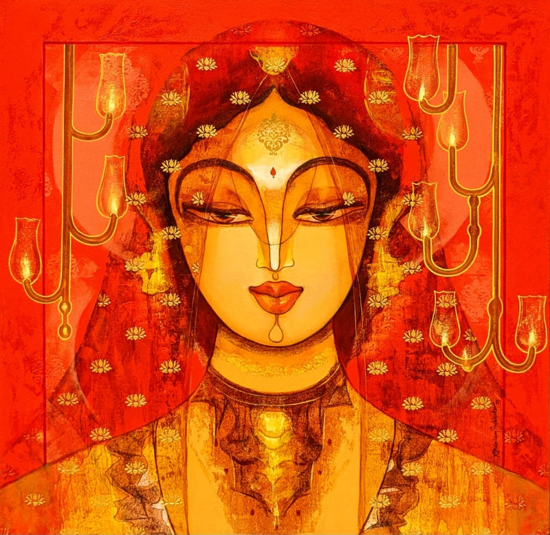 Untitled 6' figurative acrylic painting by artist Prabhakar Ahobilam, 48x48 inch, on canvas