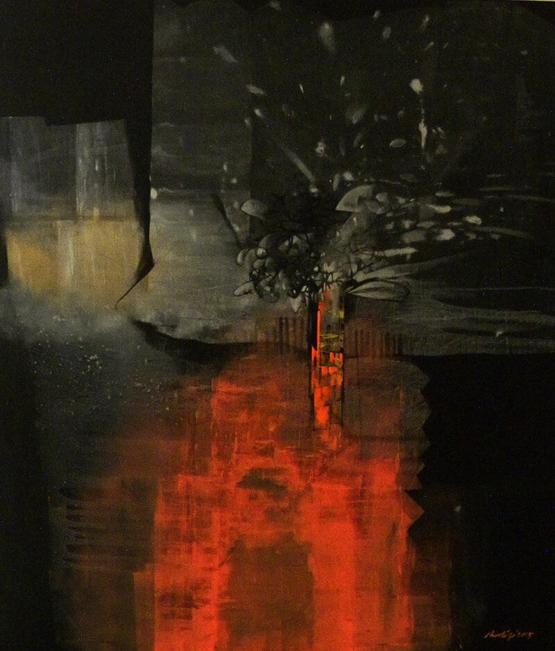 Untitled 6' contemporary acrylic painting by artist Pradip Sengupta, 42x36 inch, on canvas