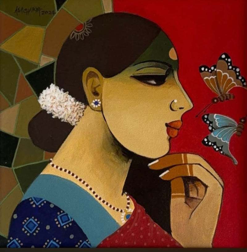 Untitled 6' figurative acrylic painting by artist Agacharya A, 12x12 inch, on canvas