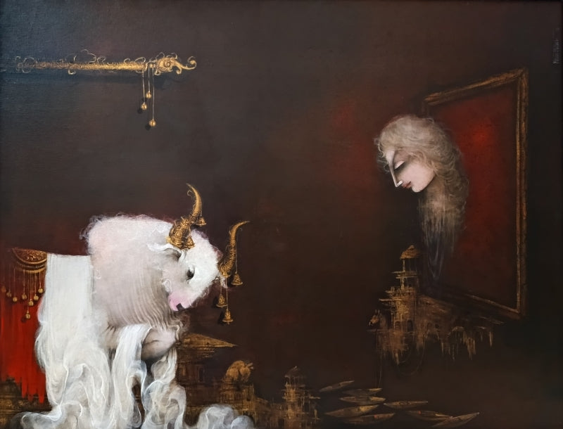 Untitled 6' figurative acrylic painting by artist Mintu Mallick, 36x48 inch, on canvas