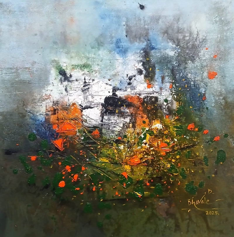 'Untitled 6' abstract acrylic painting by artist Dnyaneshwar Dhavale, 24x24 inch, on canvas