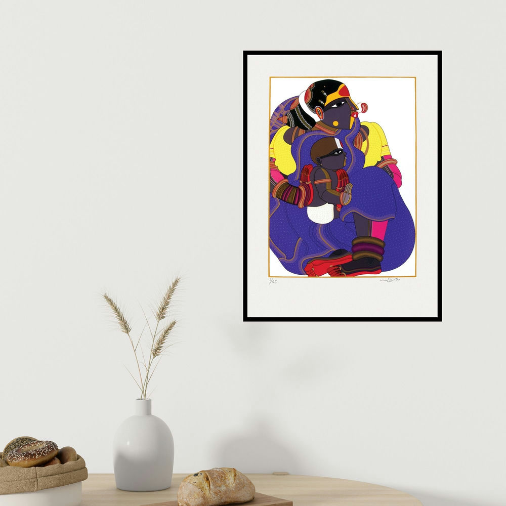 Thota Vaikuntam's 'Untitled 6 (Mother and Child)' painting visualized above a sofa in a contemporary room.