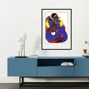 'Untitled 6 (Mother and Child)' painting by Thota Vaikuntam shown on a wall in a furnished room.