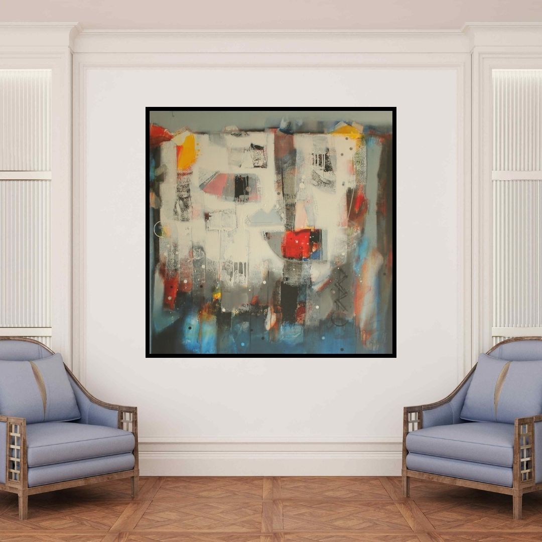 In-situ view of Sachin Pakhale's 'Untitled 6 (Abstract Composition)' painting in a room