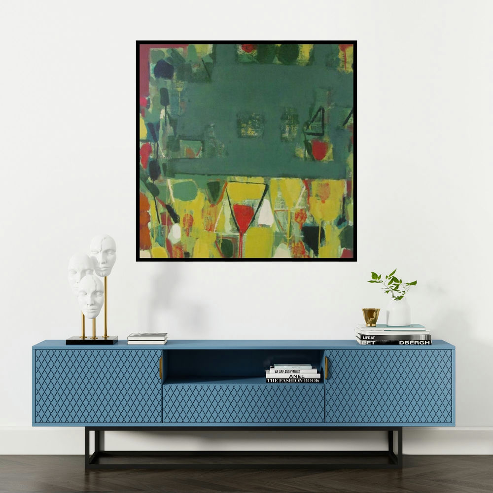 'Untitled 6 (Earthen Echoes)' painting by Ravindra Pawar shown on a wall in a furnished room.