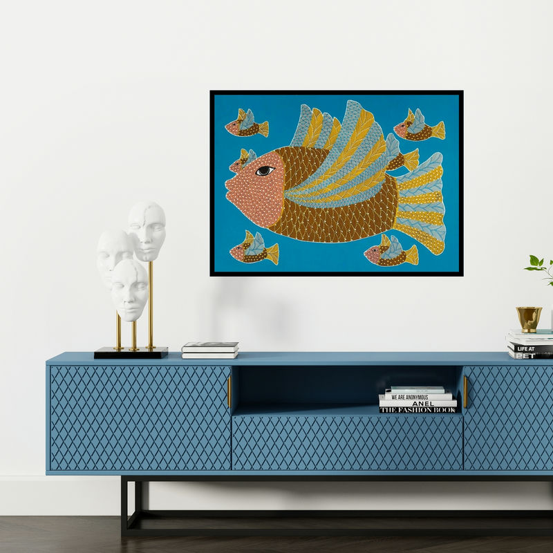 Preview of 'Untitled 6' Painting by Venkat Shyam shown on a wall in a furnished room.