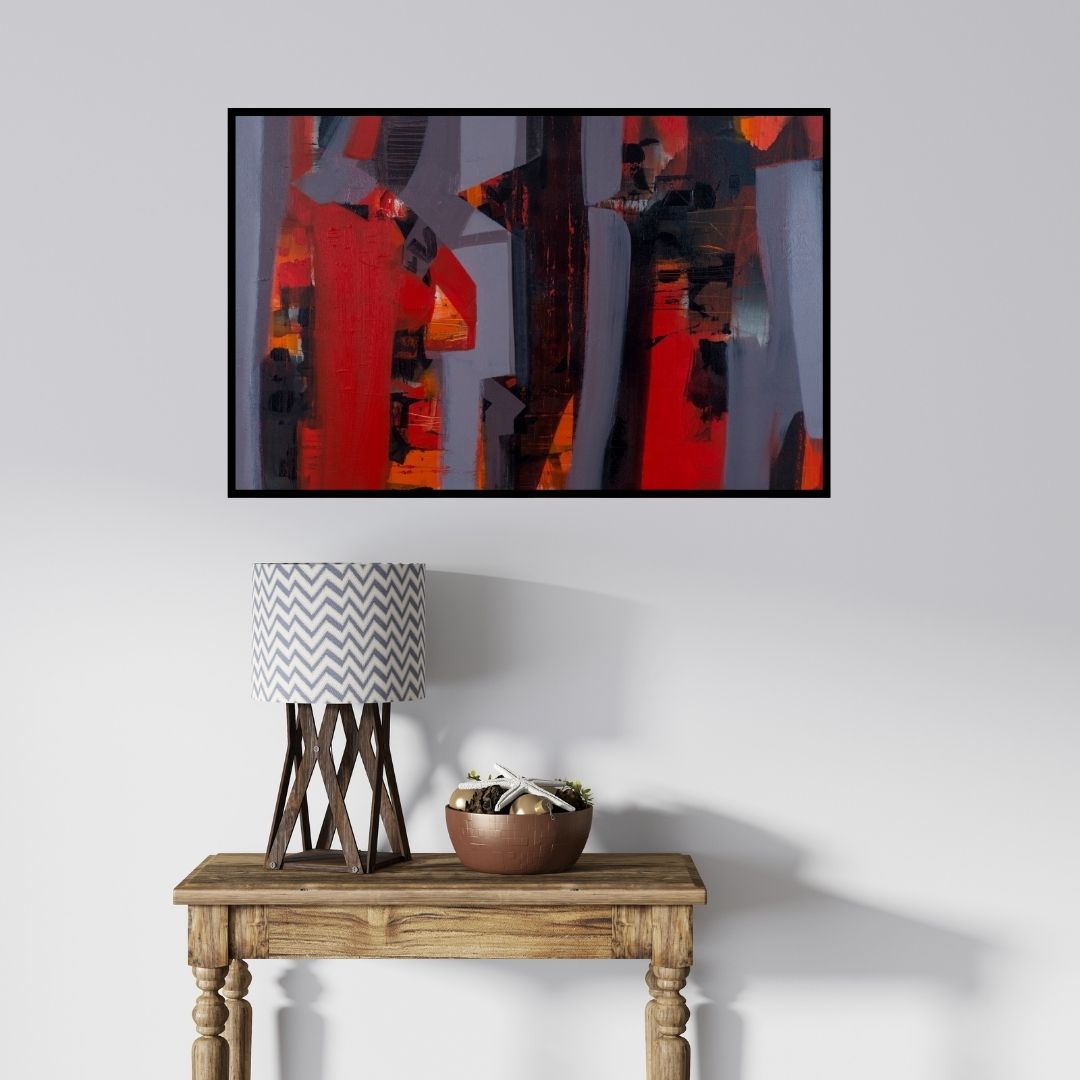 In-situ view of Satendra Mhatre's 'Untitled 6' painting in a room