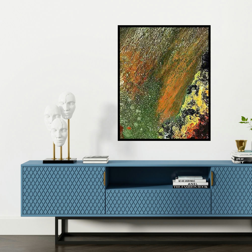 'Untitled 6' painting by Kartikey Sharma shown on a wall in a furnished room.
