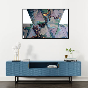 Preview of 'Untitled 6 (Tessellated Transitions)' Painting by Vanchha Dixit shown on a wall in a furnished room.