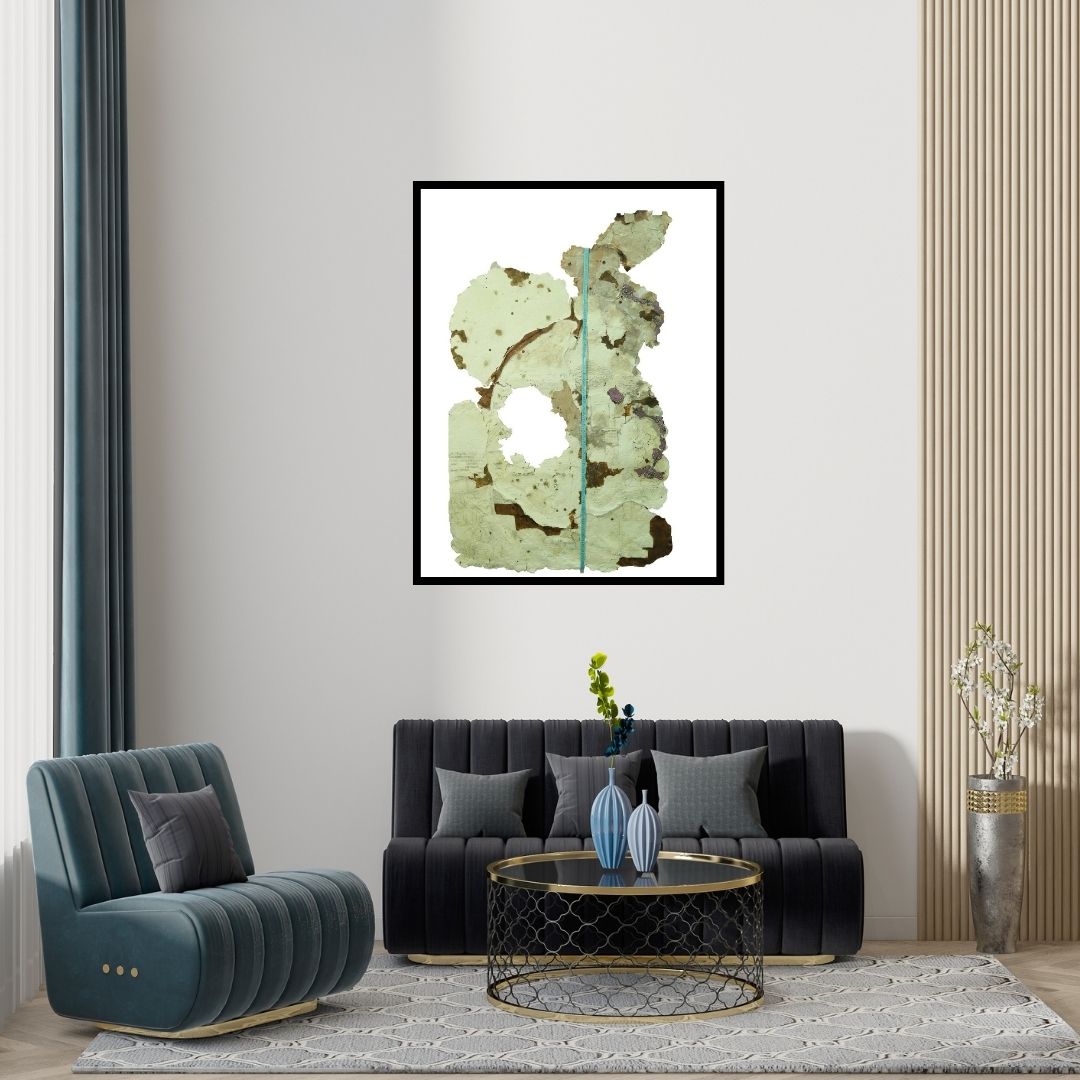 Preview of 'Untitled 6' Painting by Subhadip Bhattacharya shown on a wall in a furnished room.