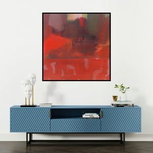 'Untitled 6 (Ebb and Flow)' painting by Mohd Majeed Mansoori shown on a wall in a furnished room.