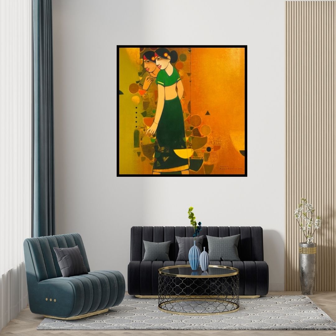 Preview of 'Untitled 6' Painting by Anand Panchal shown on a wall in a furnished room.