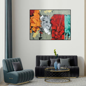 Sudhir Talmale's 'Untitled 60' painting visualized above a sofa in a contemporary room.