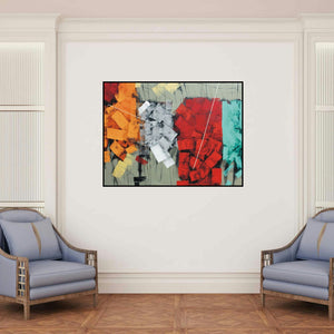 'Untitled 60' painting by Sudhir Talmale shown on a wall in a furnished room.