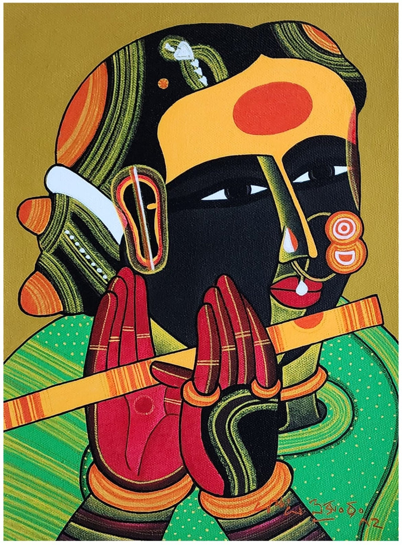 Untitled 602' figurative acrylic painting by artist Thota Vaikuntam, 12x9 inch, on canvas