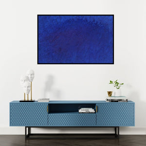 Preview of 'Untitled 61 (Deep Indigo)' Painting by Durgesh Birthare shown on a wall in a furnished room.