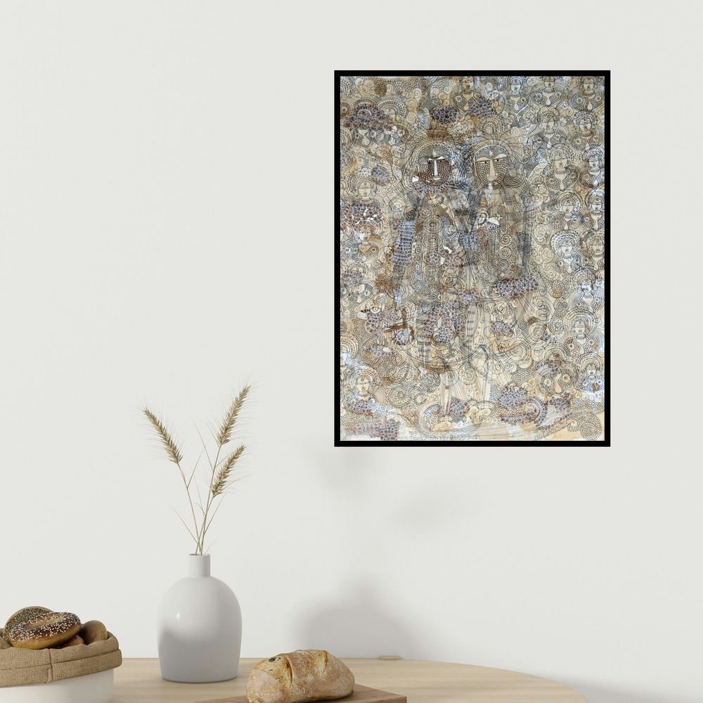 Krishnaprakash Vasant Martand's 'Untitled 61 (Cosmic Embrace)' painting visualized above a sofa in a contemporary room.