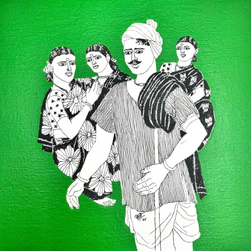 Untitled 61' figurative acrylic painting by artist Laxman Aelay, 12x12 inch, on canvas