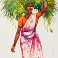 Untitled 61' figurative watercolor painting by artist Siva Balan, 22x8 inch, on paper