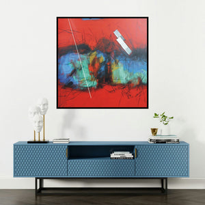 'Untitled 62' painting by Sudhir Talmale shown on a wall in a furnished room.
