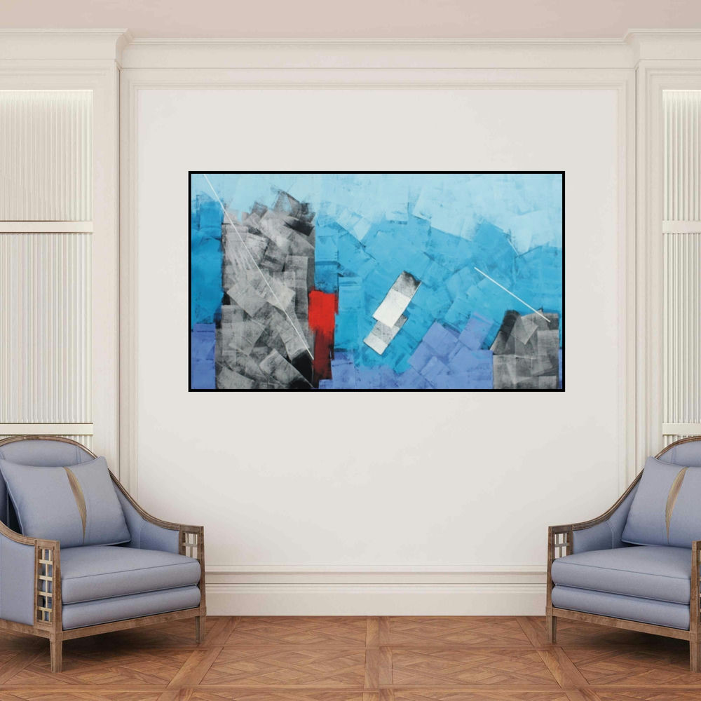 'Untitled 63' painting by Sudhir Talmale shown on a wall in a furnished room.