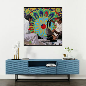 'Untitled 63' painting by Sohan Jakhar shown on a wall in a furnished room.