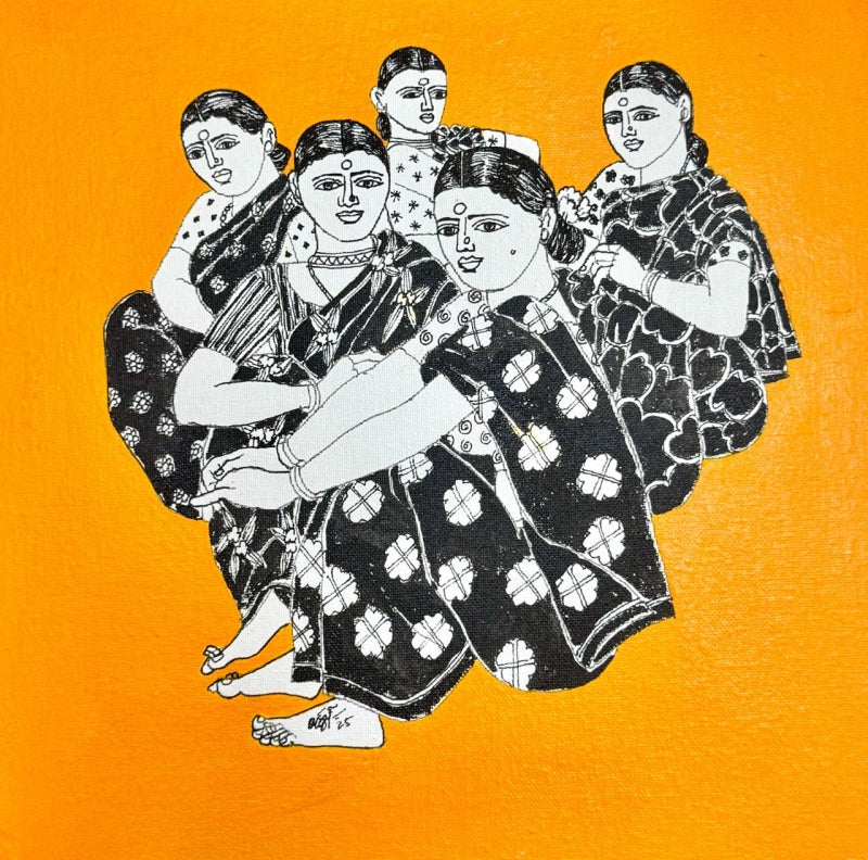 Untitled 63' figurative acrylic painting by artist Laxman Aelay, 12x12 inch, on canvas