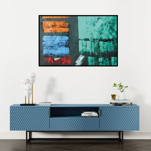 Preview of 'Untitled 64' Painting by Sudhir Talmale shown on a wall in a furnished room.