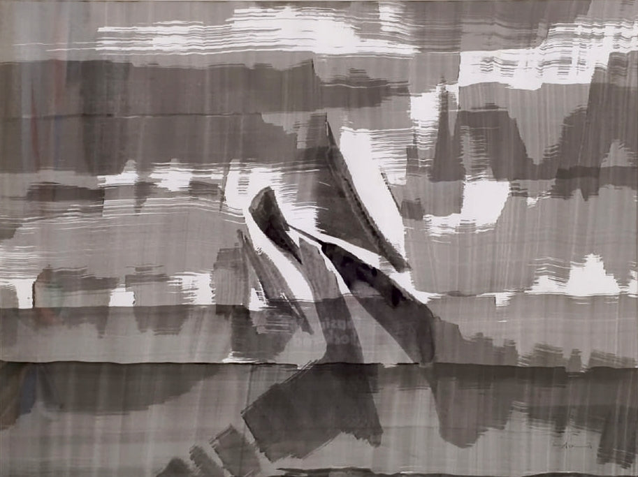 Untitled 64' abstract acrylic-ink painting by artist Anand Kamdar, 22x29 inch, on paper