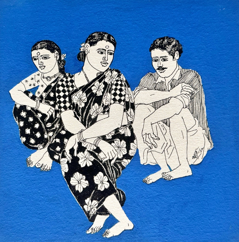 'Untitled 65' figurative acrylic painting by artist Laxman Aelay, 12x12 inch, on canvas