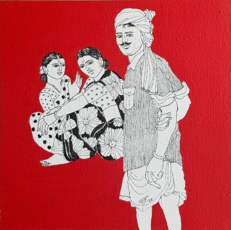 Untitled 66' figurative acrylic painting by artist Laxman Aelay, 12x12 inch, on canvas